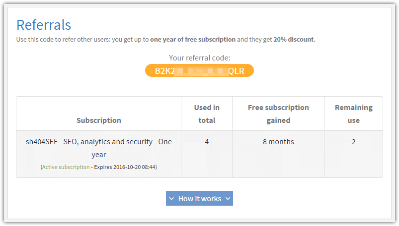 Referral sections of Weeblr dashboard