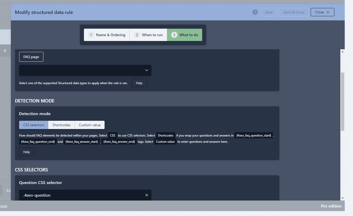 4seo faq page structured data rule edition window