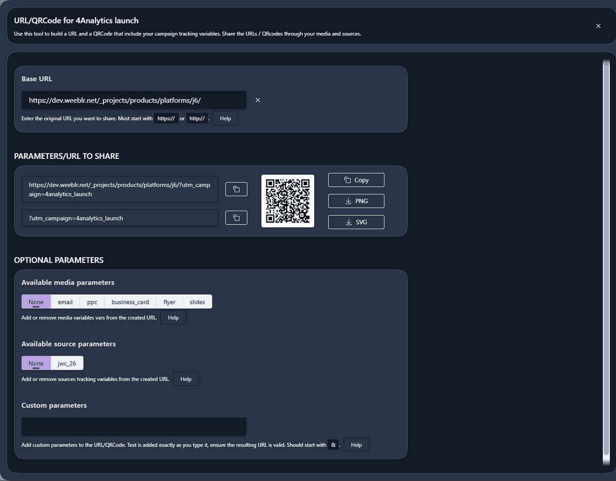 4Analytics campaign URL and QRCode builder