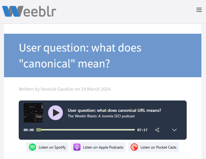 4Podcast audio-player as used on weeblr.com blog/podcast page/